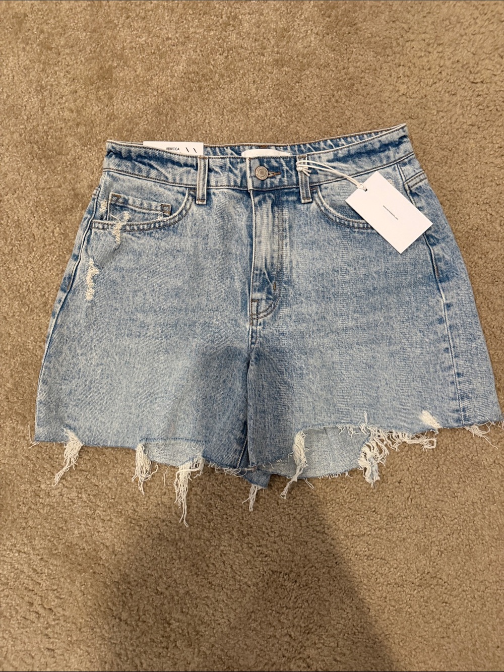 High-Rise Light Blue Distressed Denim Shorts